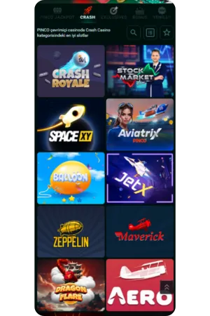 Pinco crash ve slot oyunları kategorisi ekran görüntüsü