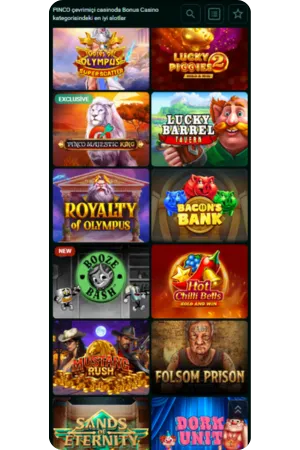 Pinco slot oyunları listesi – yüksek RTP'li makinelerle dolu menü